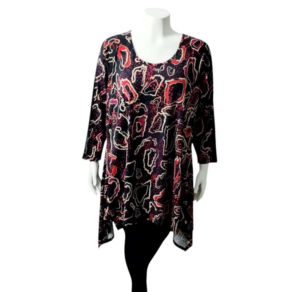 Avenue Women's Size 22/24 Liquid Knit Asymmetrical Abstract Artsy Tunic Top